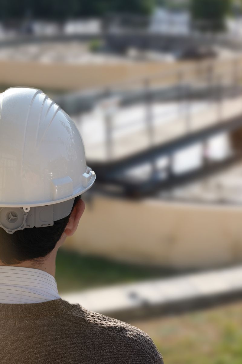 Municipality employee overlooking a water plant