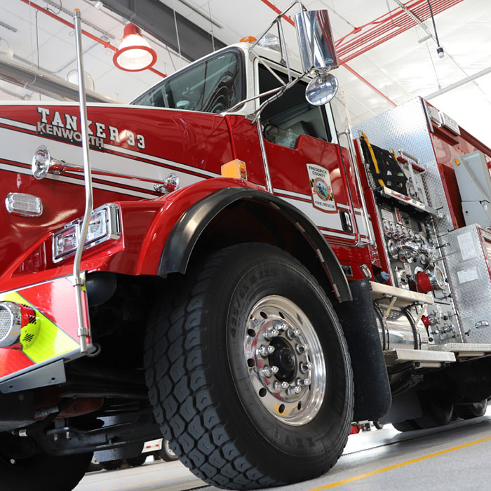 An artistic ground-view angle of the front of a tanker truck